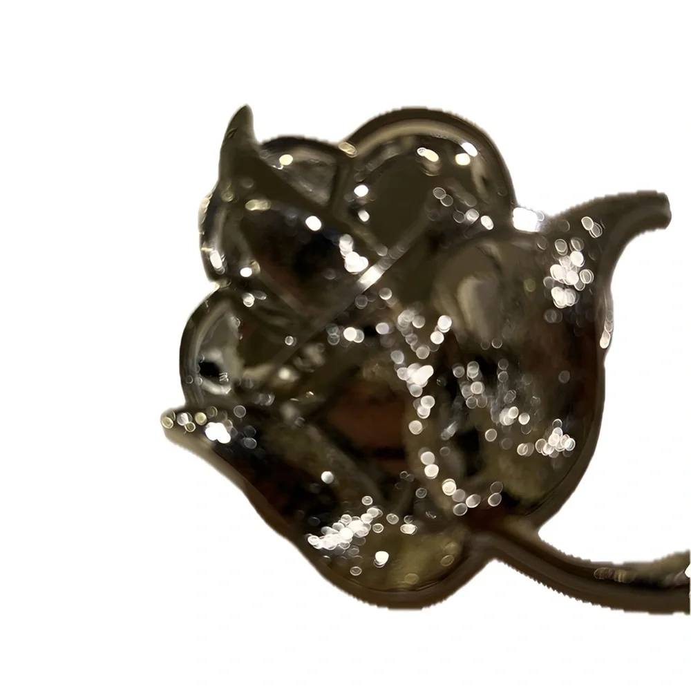 Silver Matte and Glossy Flower Brooch with a Aurora borealis Crystal